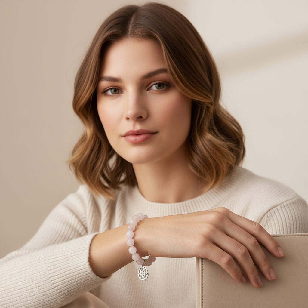 Rose Quartz Bracelet with Seed of Life Charm