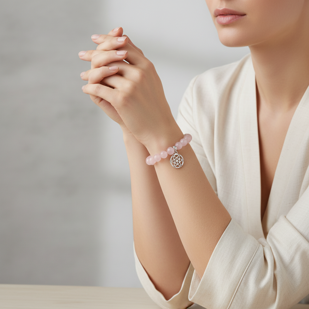 Rose Quartz Bracelet with Seed of Life Charm