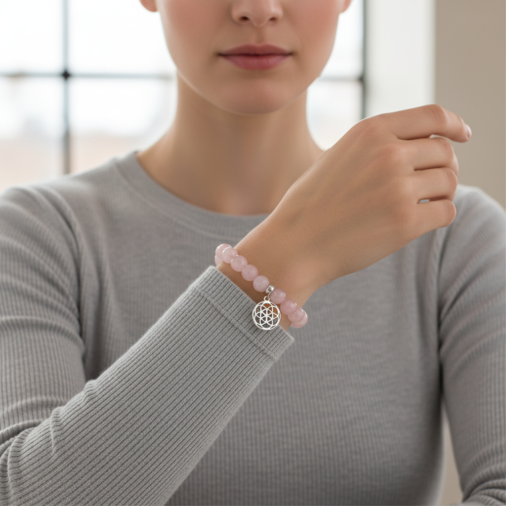Rose Quartz Bracelet with Seed of Life Charm
