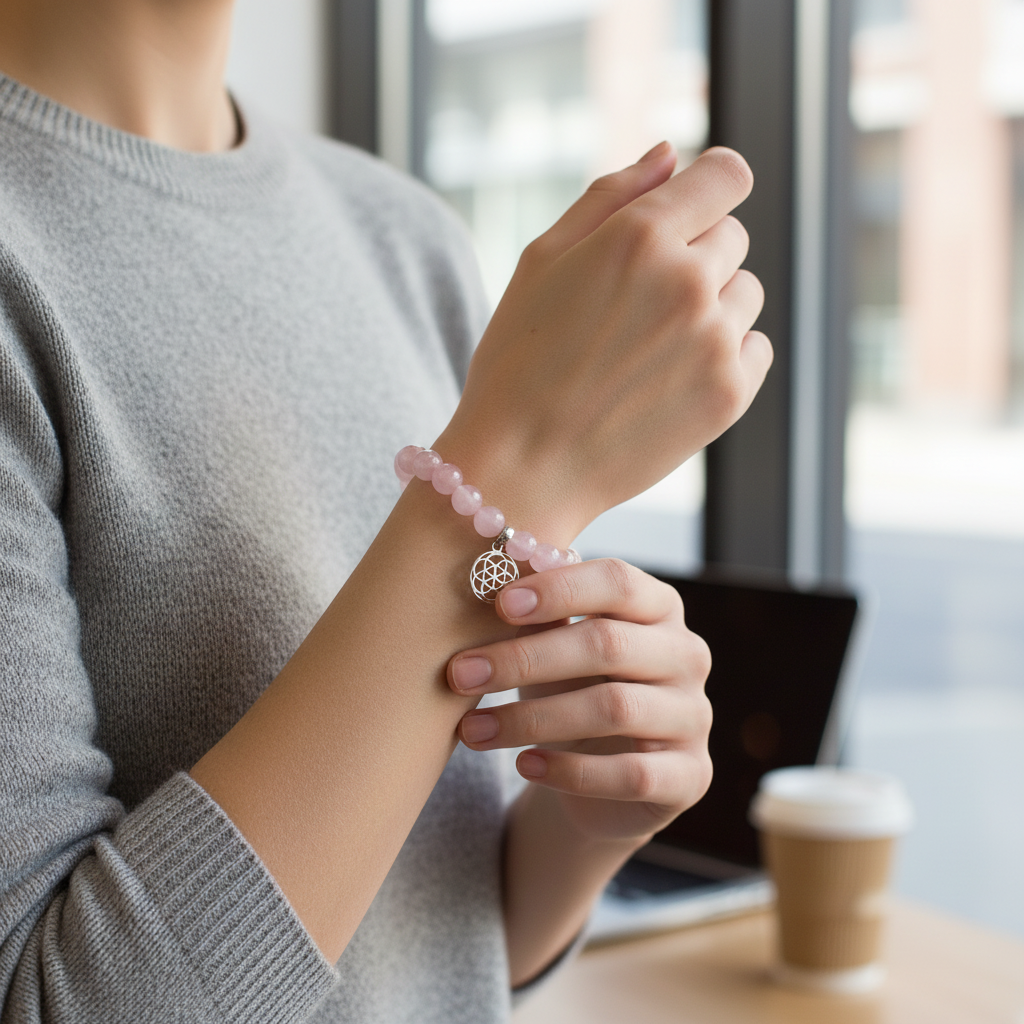 Rose Quartz Bracelet with Seed of Life Charm