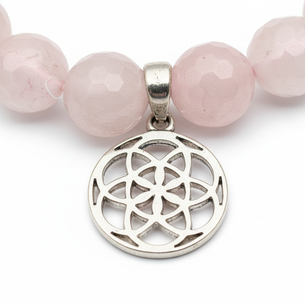 Rose Quartz Bracelet with Seed of Life Charm