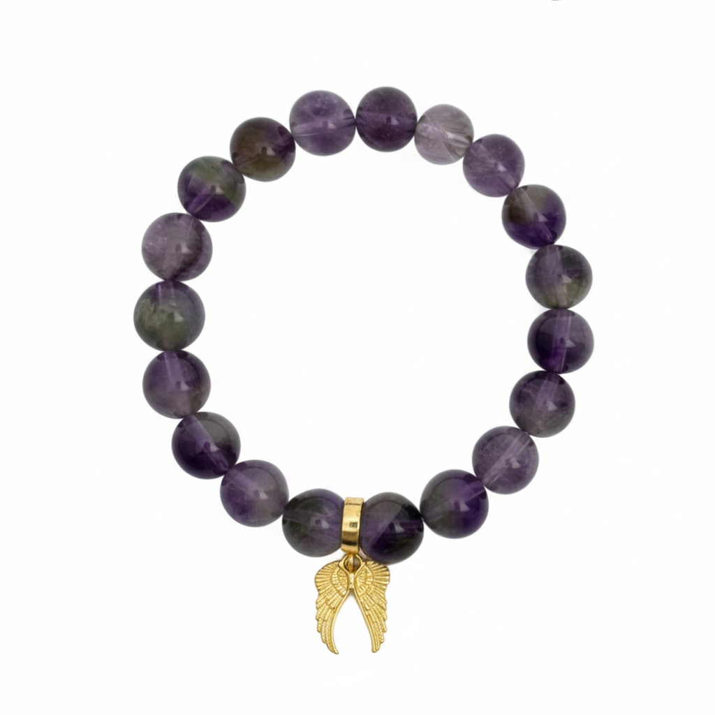 Amethyst Bracelet with Angel Wings Charm