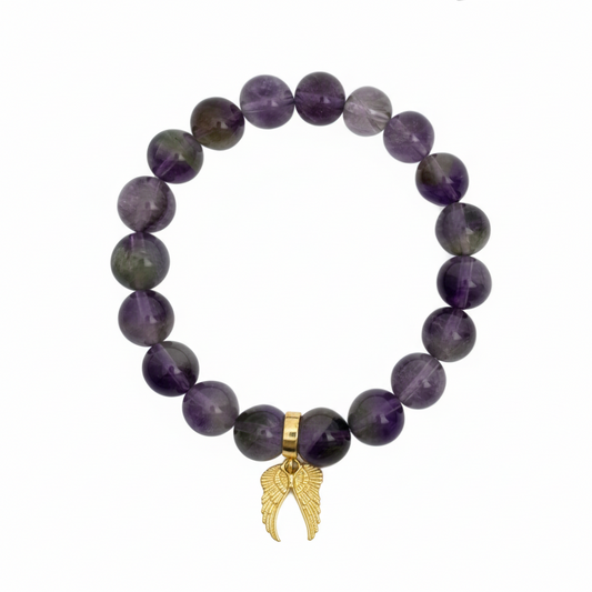 Amethyst Bracelet with Angel Wings Charm