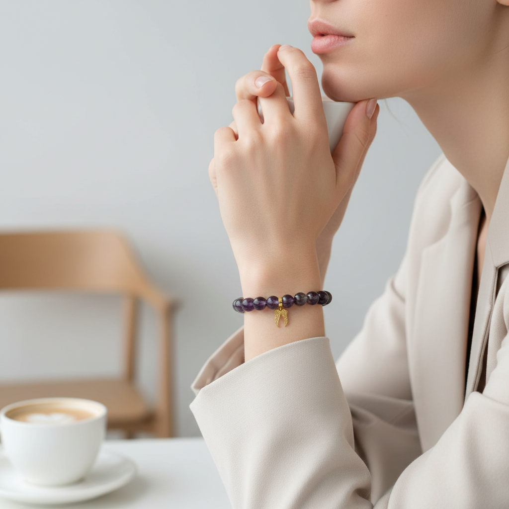Amethyst Bracelet with Angel Wings Charm
