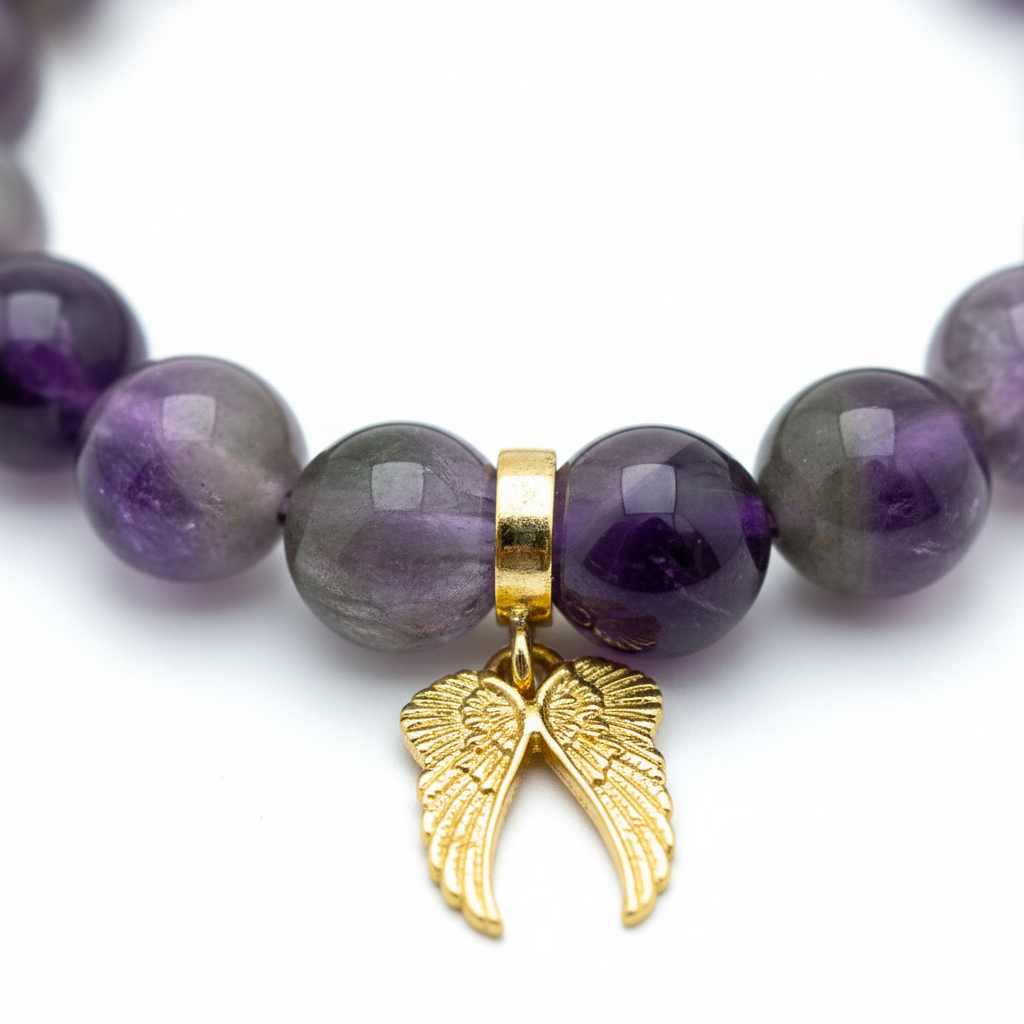 Amethyst Bracelet with Angel Wings Charm