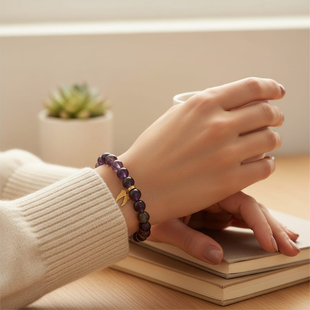 Amethyst Bracelet with Angel Wings Charm