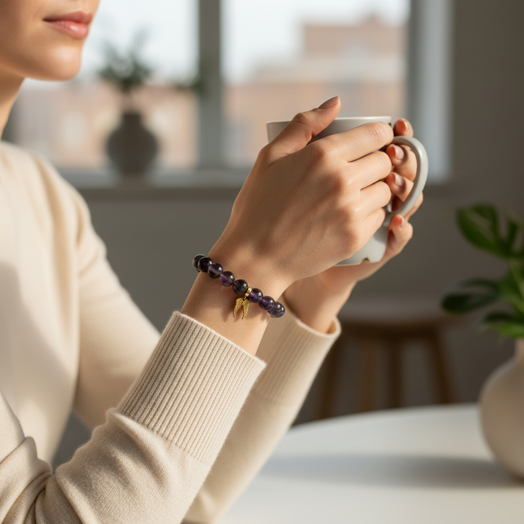 Amethyst Bracelet with Angel Wings Charm