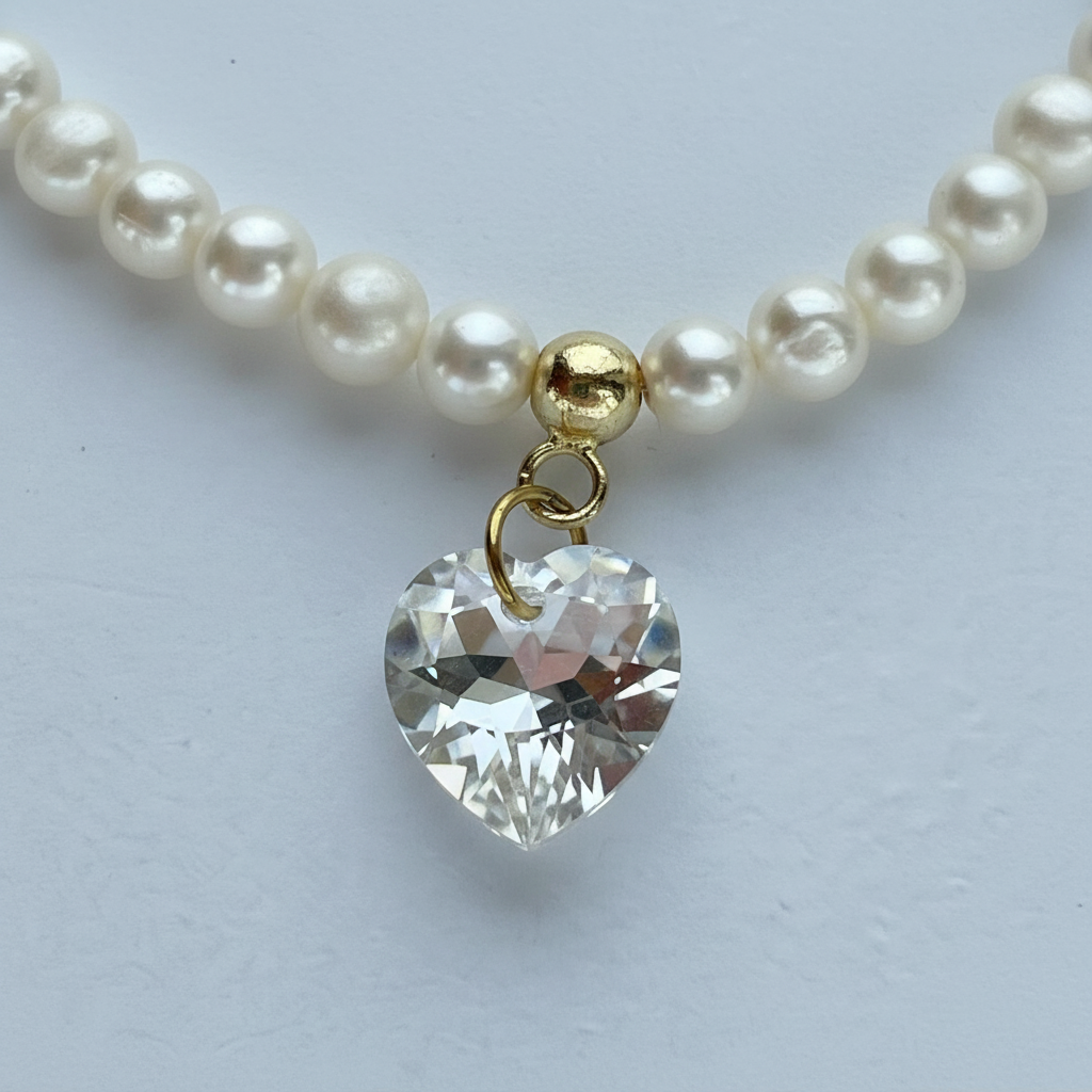 Pearl & Aquamarine Bracelet with Crystal Heart Charm