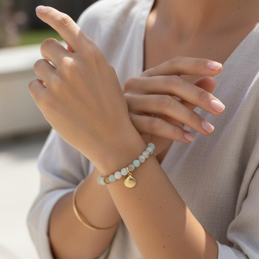 Amazonite Bracelet with Shell Charm