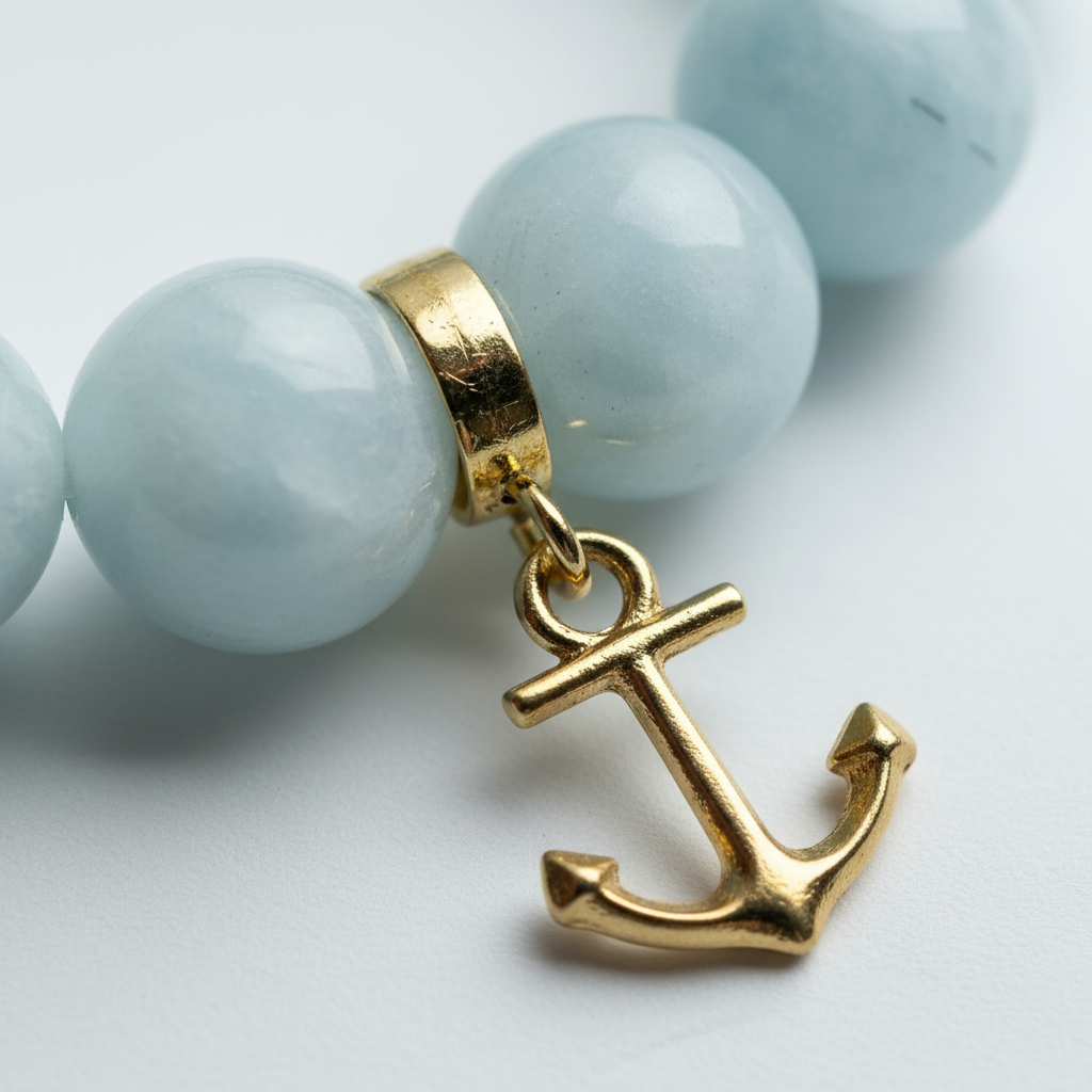 Aquamarine Bracelet with Anchor Charm