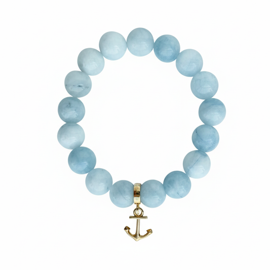 Aquamarine Bracelet with Anchor Charm