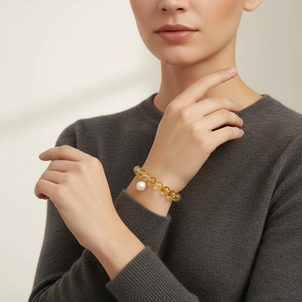 Citrine Bracelet with Pearl Charm