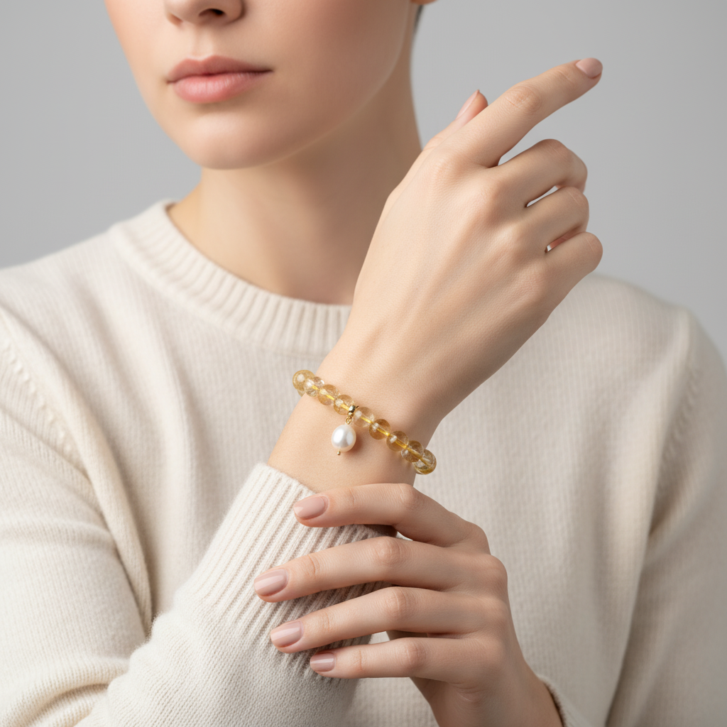Citrine Bracelet with Pearl Charm