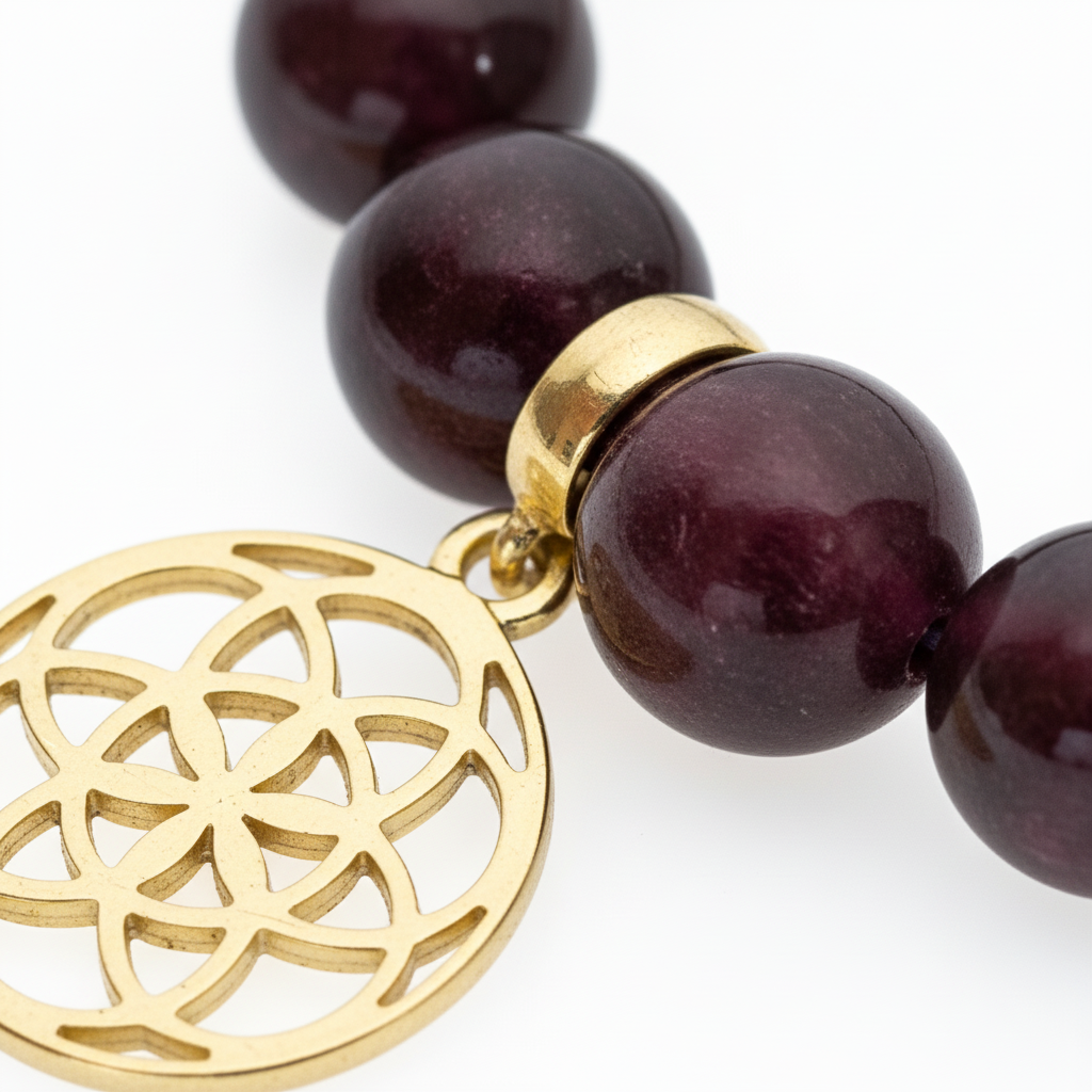Garnet Bracelet with Seed of Life Charm