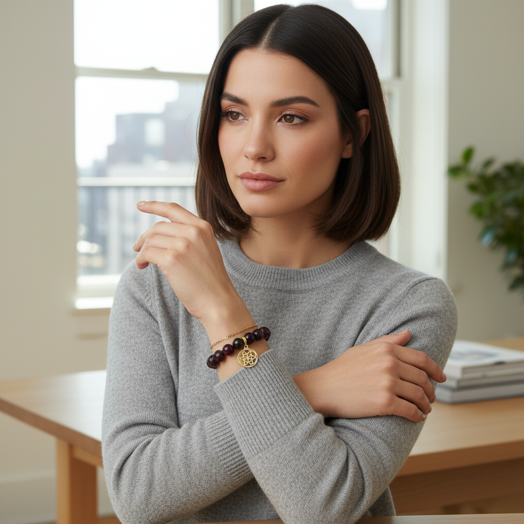 Garnet Bracelet with Seed of Life Charm