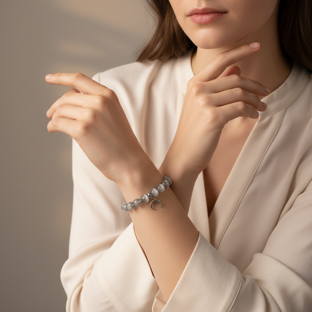 Cat’s Eye Bracelet with Silver Moon Charm