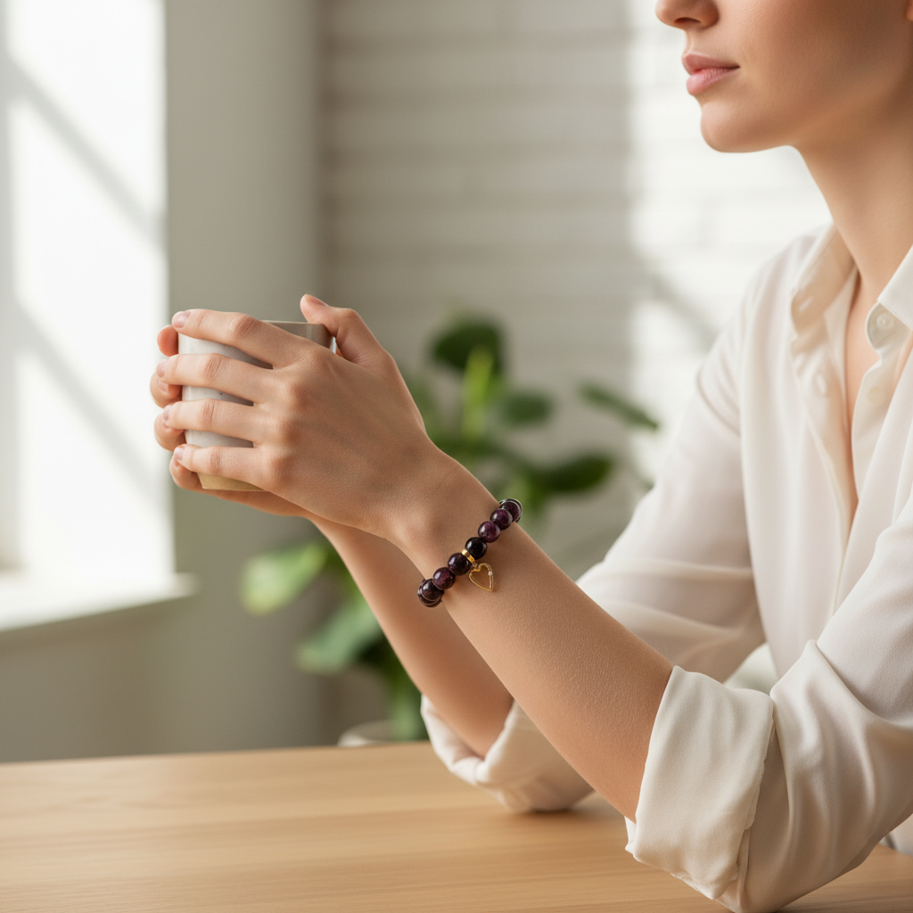 Garnet Manifestation Bracelet  Heart Charm