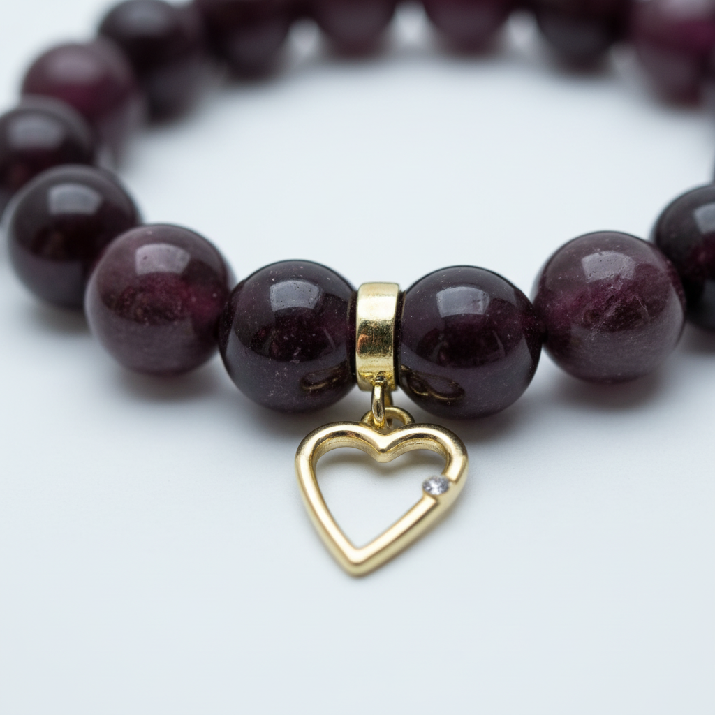 Garnet Manifestation Bracelet  Heart Charm