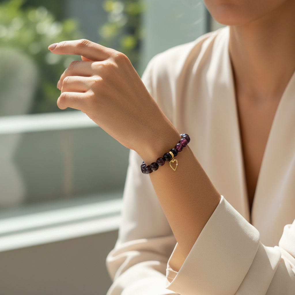 Garnet Manifestation Bracelet  Heart Charm