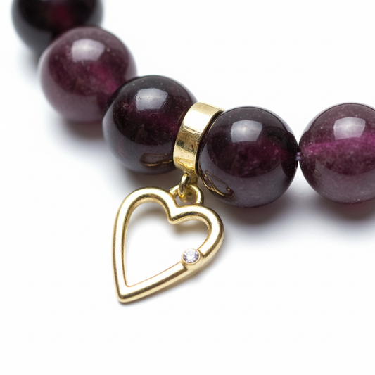 Garnet bracelet  Heart Charm