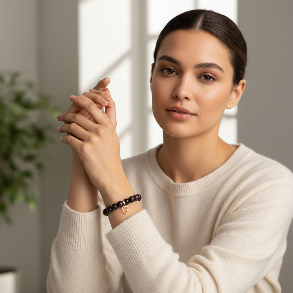Garnet Manifestation Bracelet  Heart Charm