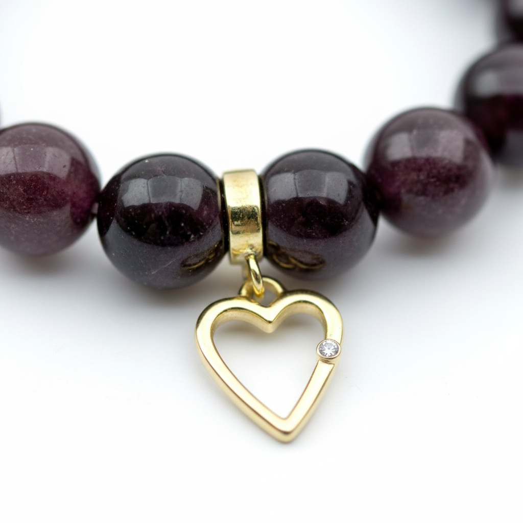 Garnet Manifestation Bracelet  Heart Charm