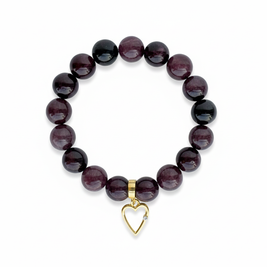 Garnet Manifestation Bracelet  Heart Charm