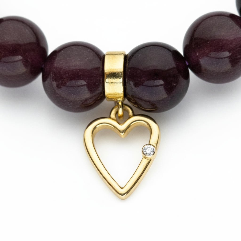 Garnet Manifestation Bracelet  Heart Charm