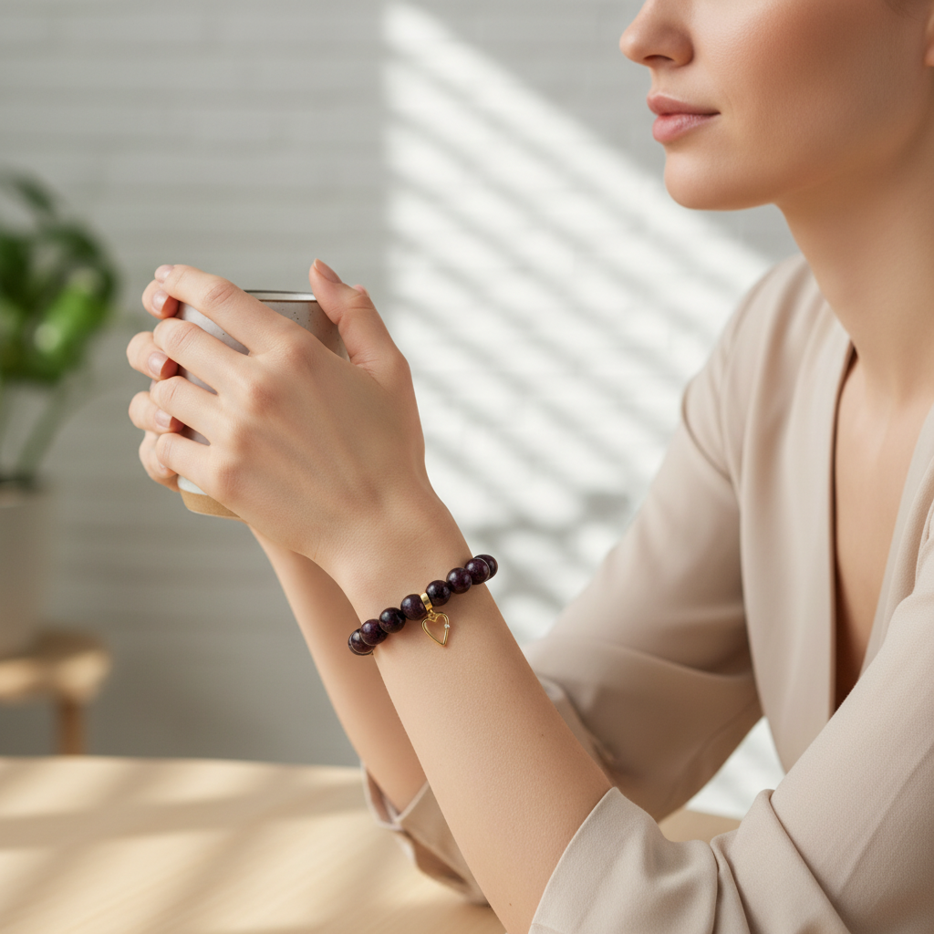 Garnet Manifestation Bracelet  Heart Charm