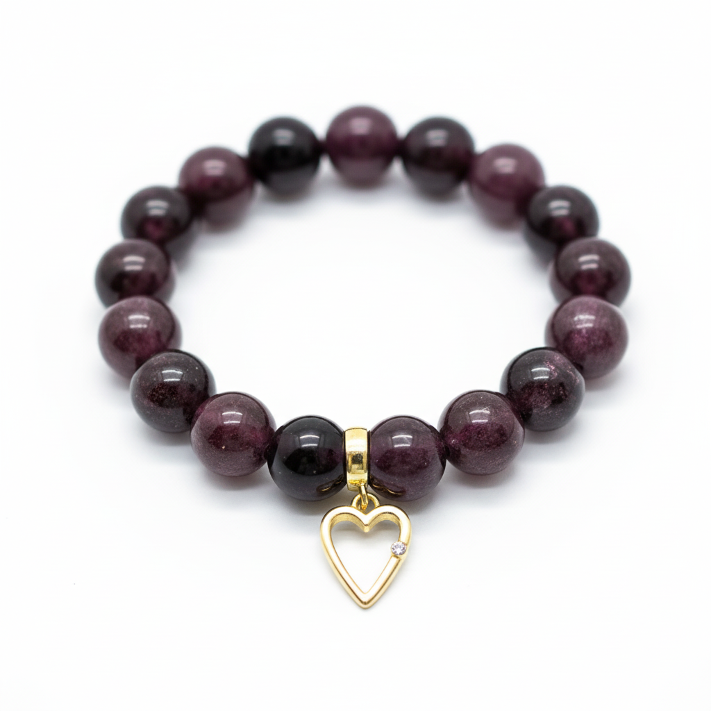 Garnet Manifestation Bracelet  Heart Charm
