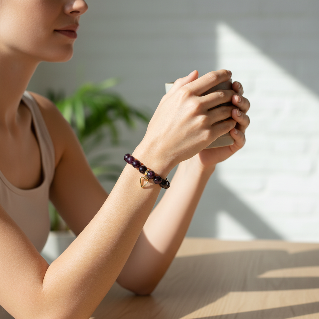 Garnet Manifestation Bracelet  Heart Charm