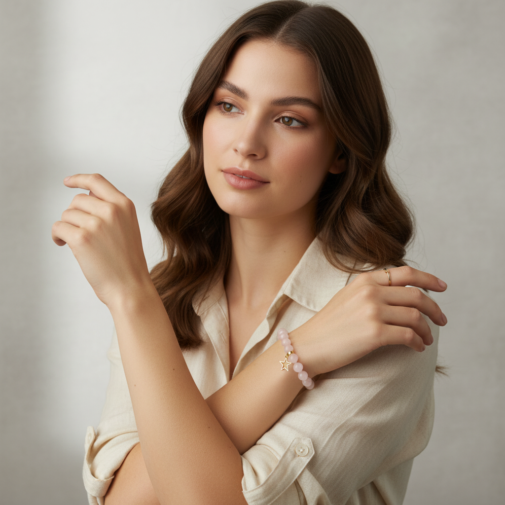 Rose Quartz Bracelet with Star Charm