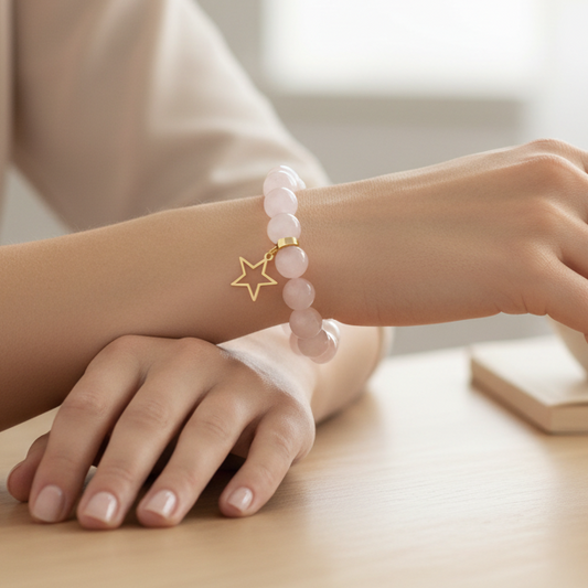 Rose Quartz Bracelet with Star Charm