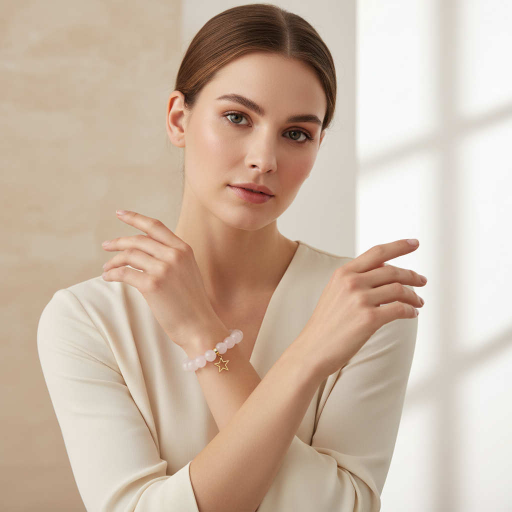 Rose Quartz Bracelet with Star Charm