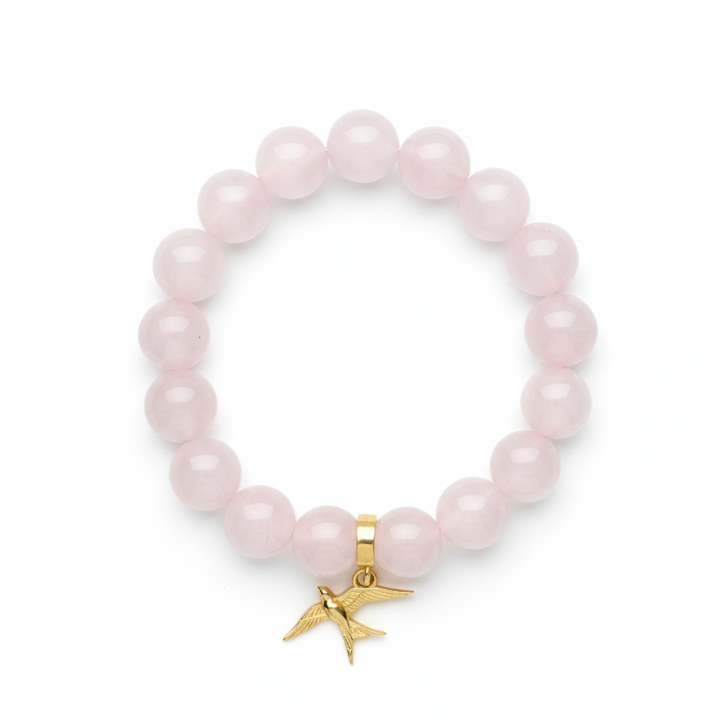 Rose Quartz Bracelet with Swallow Charm