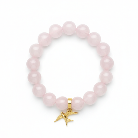 Rose Quartz Bracelet with Swallow Charm