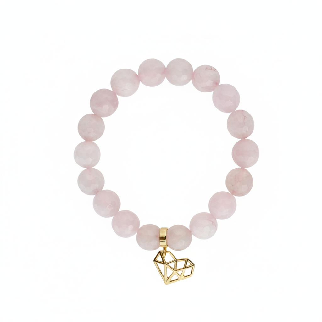 Rose Quartz Bracelet with Geometric Heart Charm