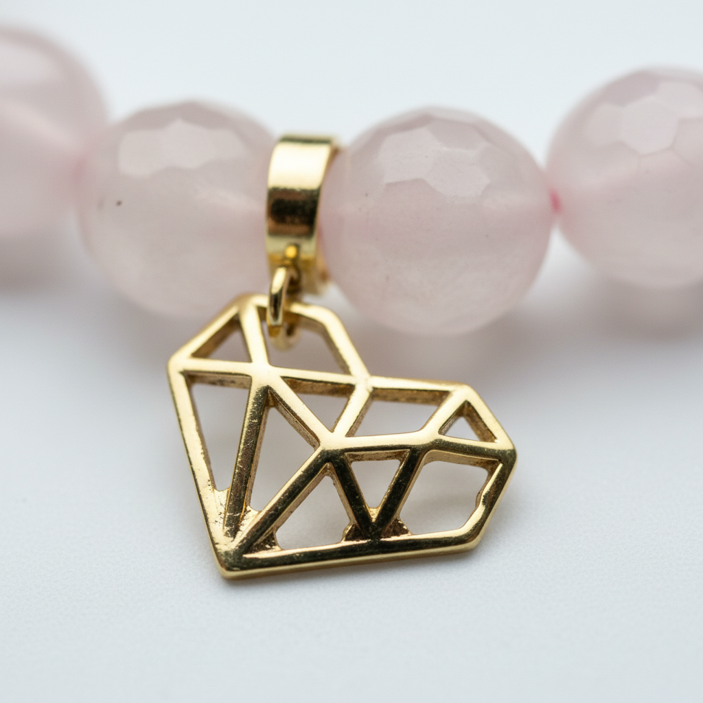 Rose Quartz Bracelet with Geometric Heart Charm