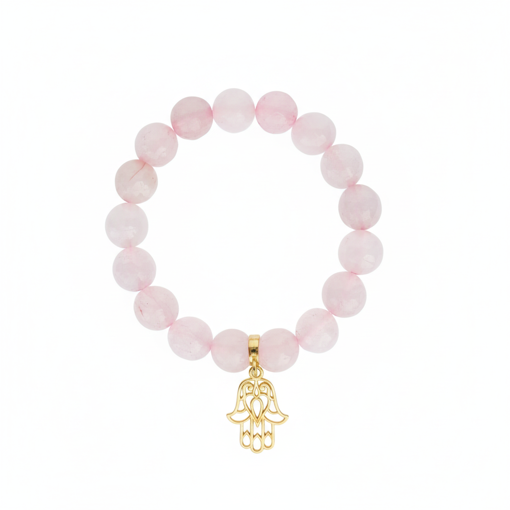 Rose Quartz Bracelet with Hamsa Charm