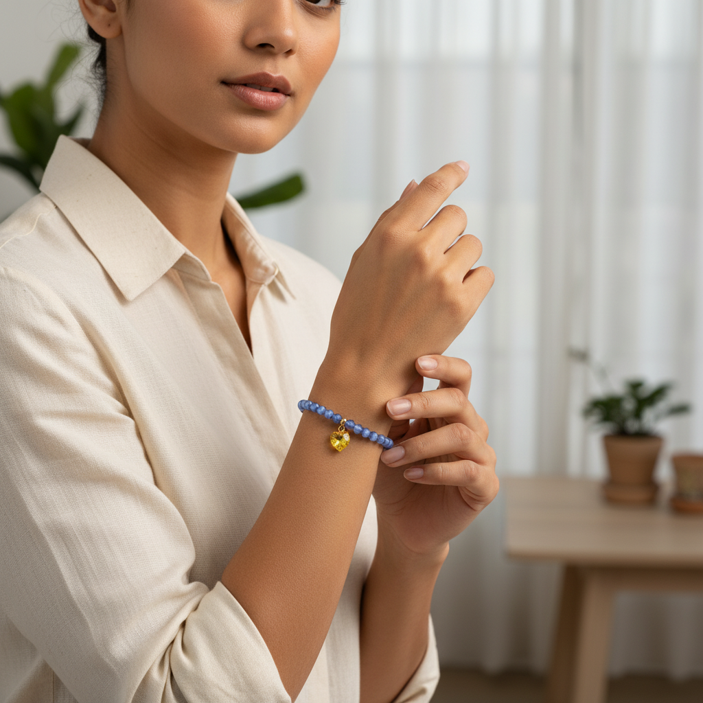 Blue Cat’s Eye Bracelet with Yellow Swarovski Heart
