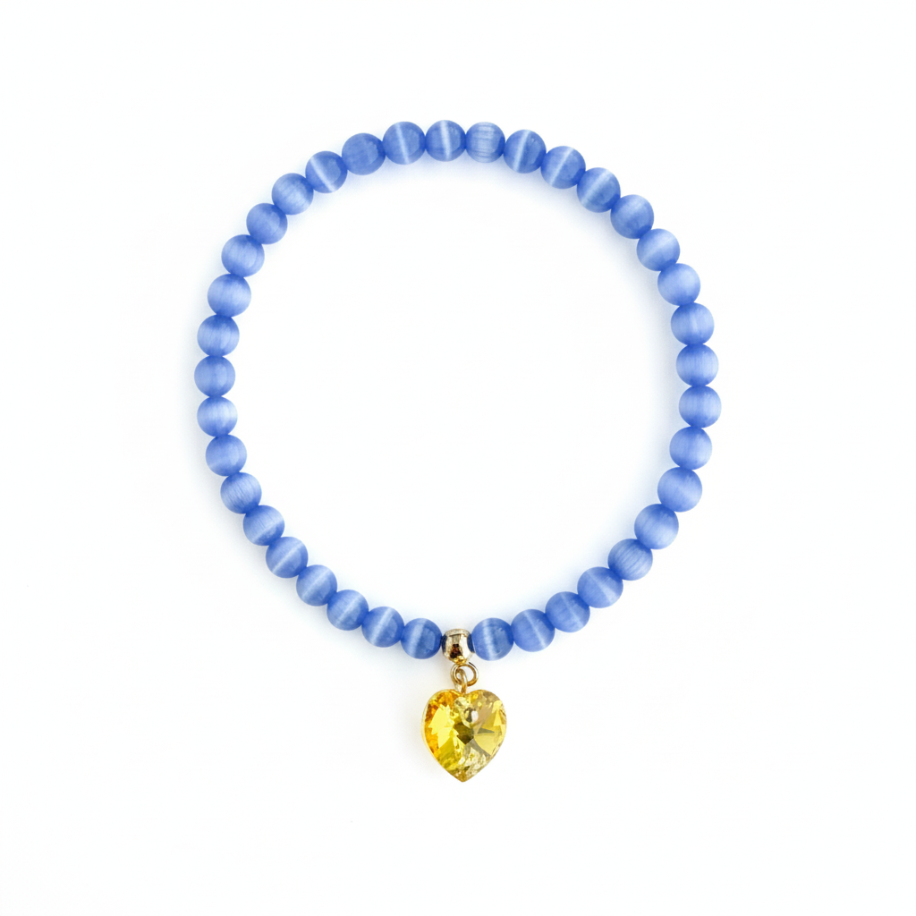 Blue Cat’s Eye Bracelet with Yellow Swarovski Heart