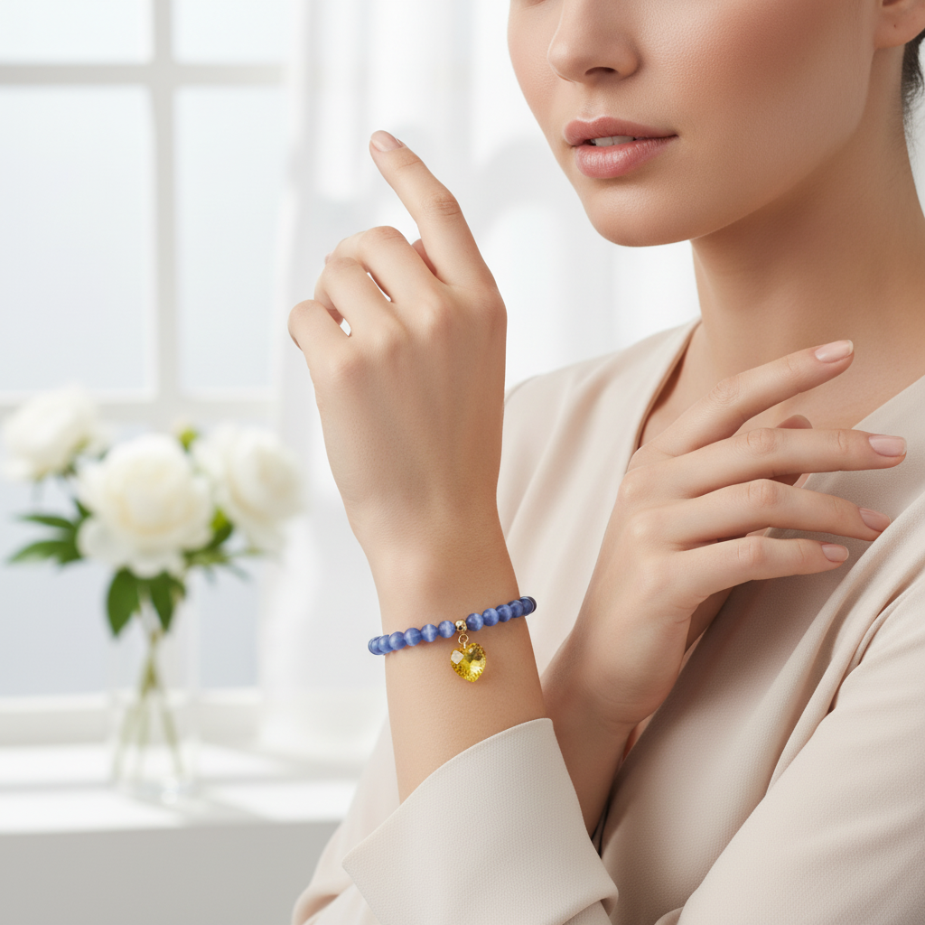 Blue Cat’s Eye Bracelet with Yellow Swarovski Heart