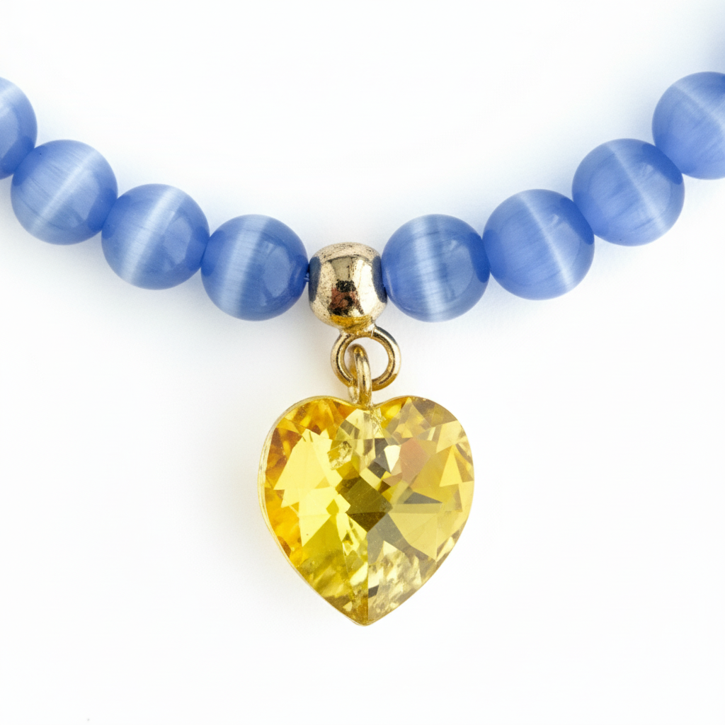 Blue Cat’s Eye Bracelet with Yellow Swarovski Heart