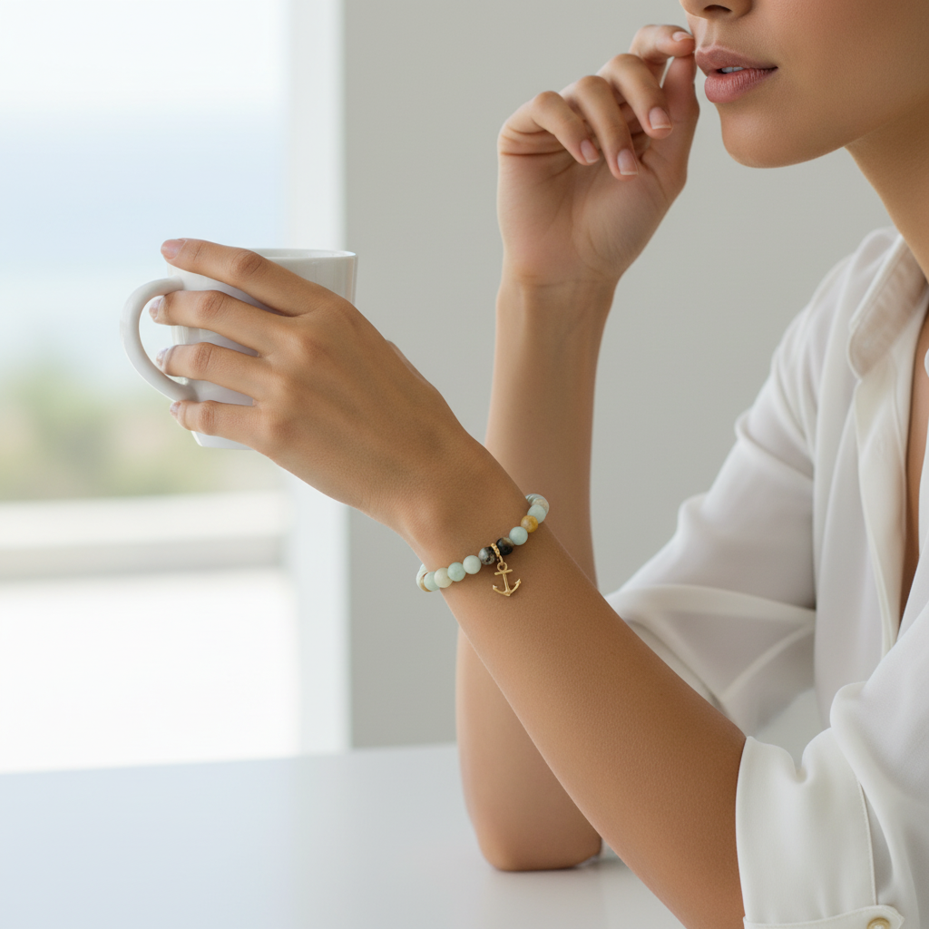 Amazonite Bracelet with Anchor Charm