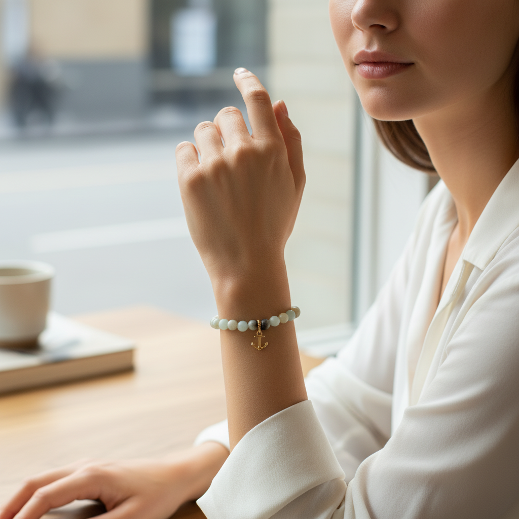 Amazonite Bracelet with Anchor Charm