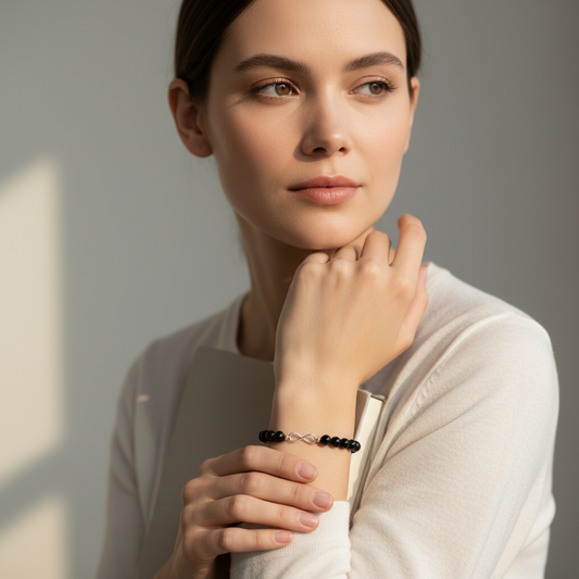 Onyx Bracelet with Silver Infinity Charm