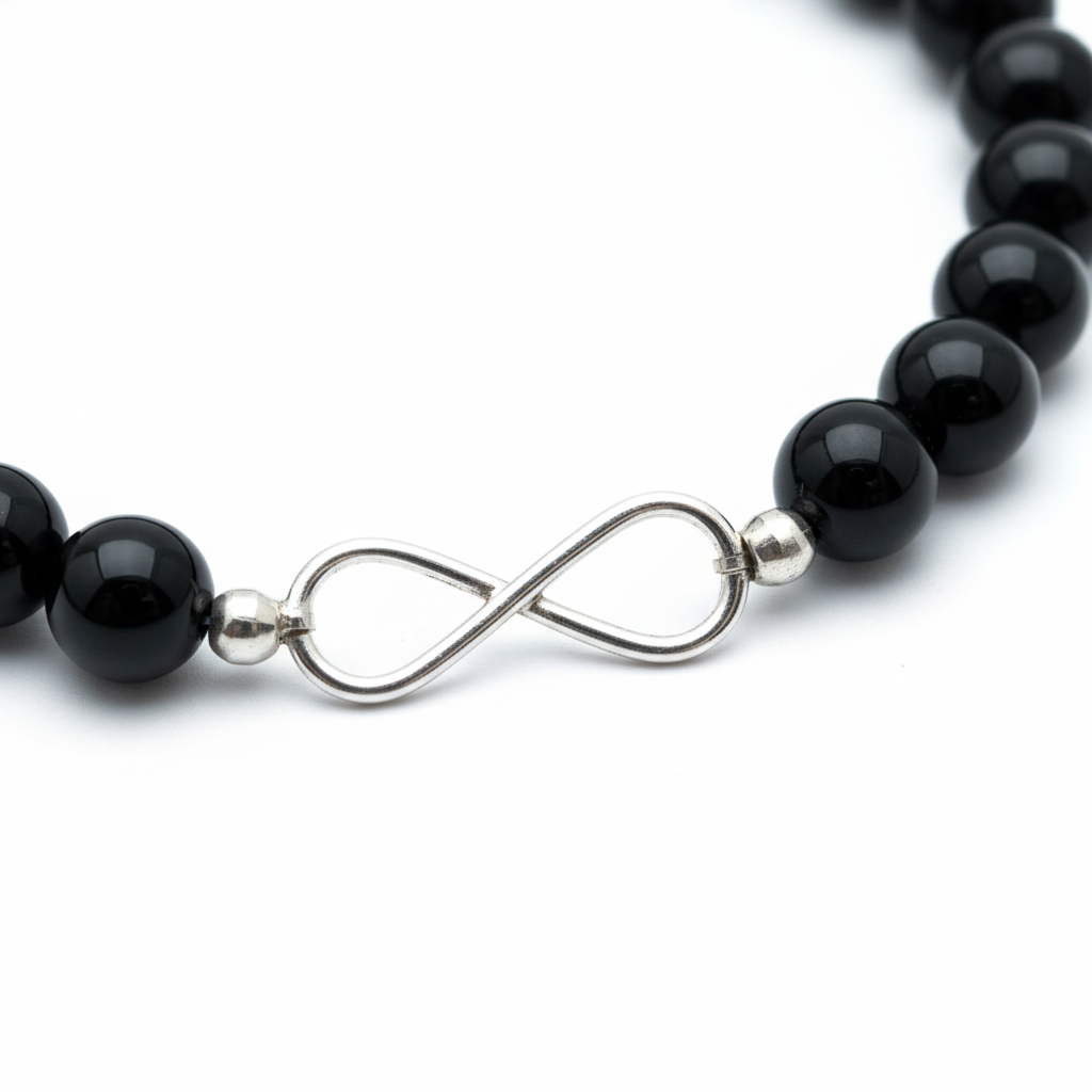 Onyx Bracelet with Silver Infinity Charm