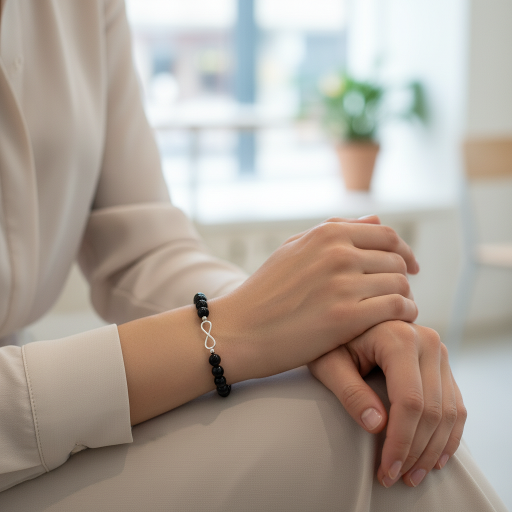 Onyx Bracelet with Silver Infinity Charm