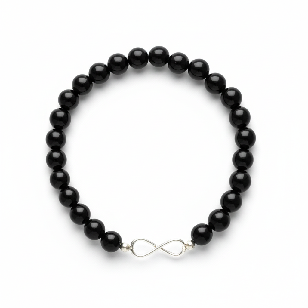 Onyx Bracelet with Silver Infinity Charm
