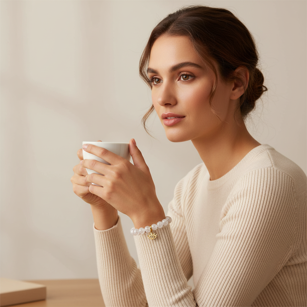Clear Quartz Bracelet with Eye Charm